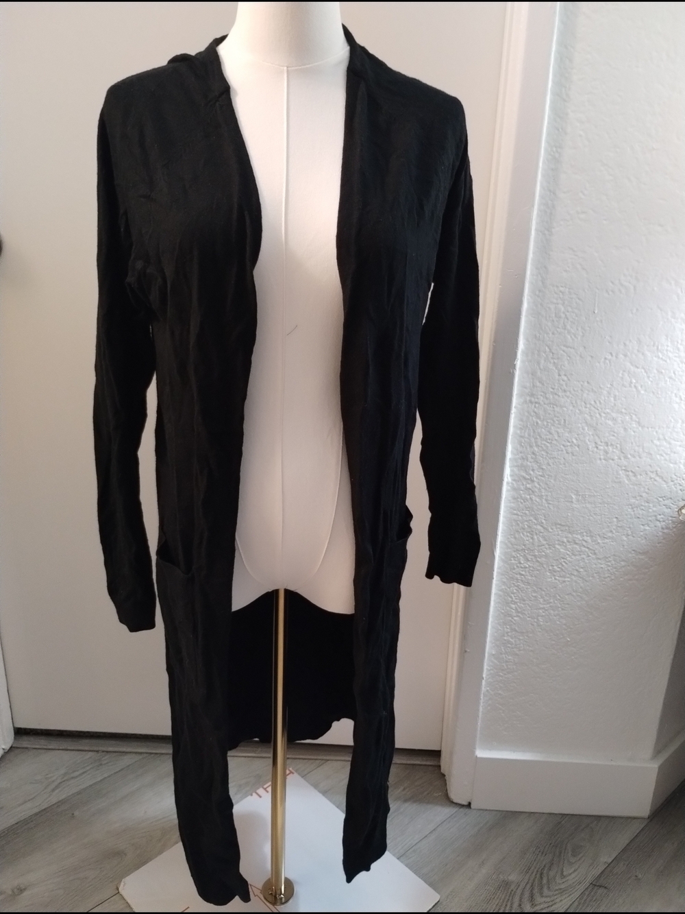 Love Tree Black Long Open-Front Duster Cardigan